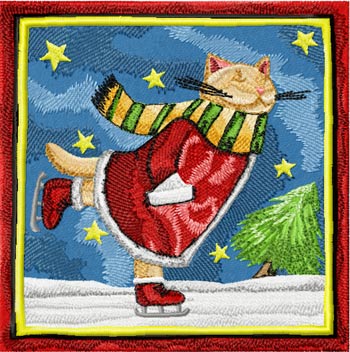 Christmas Cat skating machine embroidery design